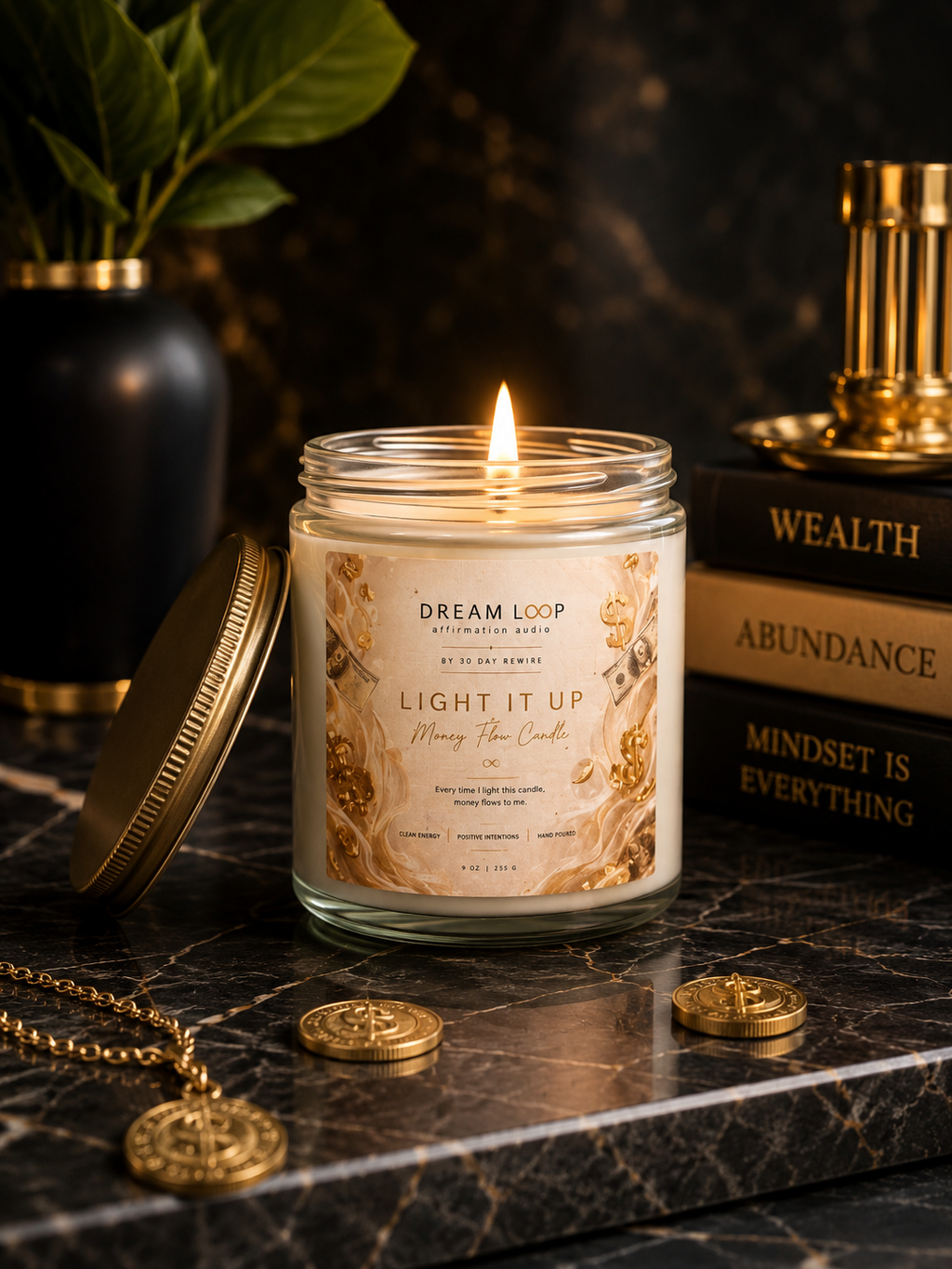 Dream Loop™ Light It Up Money Manifestation Candle, Coconut Apricot Wax (4oz, 9oz)